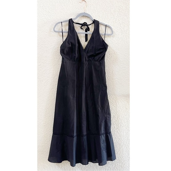 J. Crew Dress Halter Midi Embroidered Casual Classic Chic Minimal Black MWT 6 - Picture 1 of 10